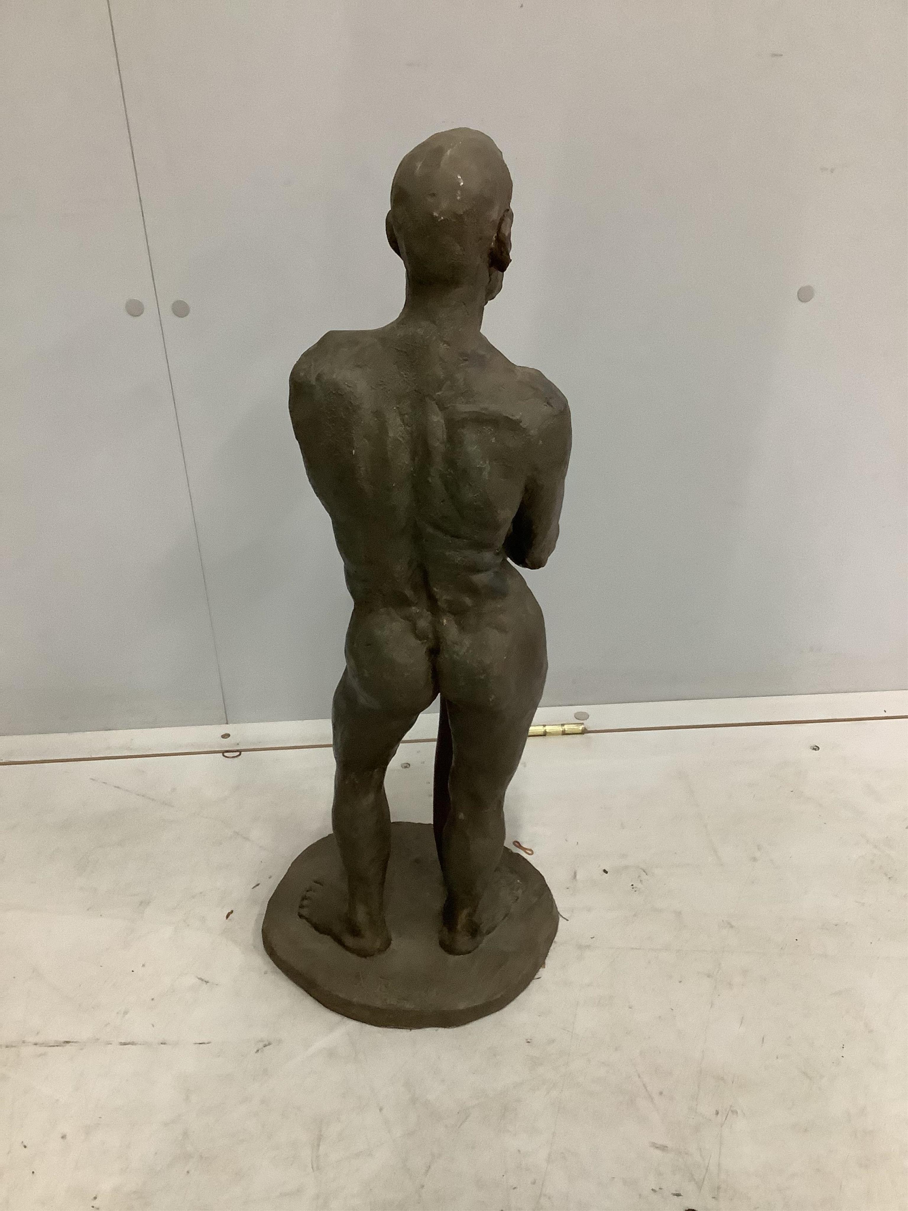 Norman Barrow (Modern British). A bronzed composition sculpture, standing male nude, height 66cm. Condition - fair